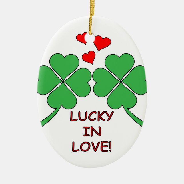 Lucky In Love Hearts Clover Ceramic Ornament (Front)