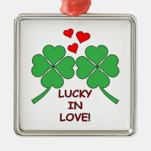 Lucky In Love Hearts Clover Metal Ornament