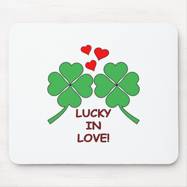 Lucky In Love Hearts Clover Mouse Pad (Front)