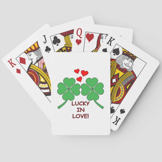 Lucky In Love Hearts Clover Playing Cards (Back)
