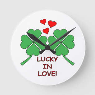 Lucky In Love Hearts Clover Round Clock