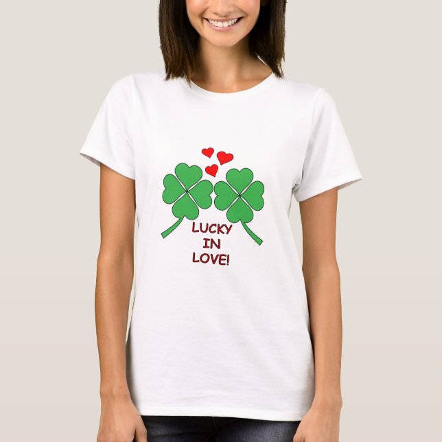 Lucky In Love Hearts Clover T-Shirt (Front)