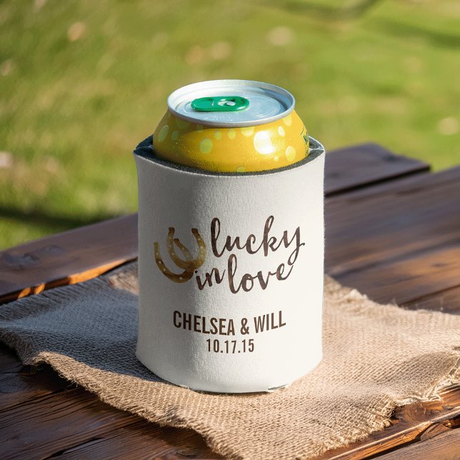 Lucky in Love Horseshoe Personalized Wedding Favou Can Cooler (Creator Uploaded)