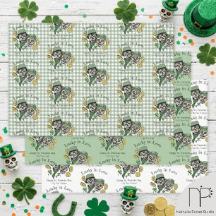 Lucky in Love Irish Skull Wrapping Paper Sheet