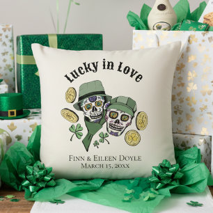 Lucky In Love Irish Sugar Skulls Newlywed Throw Pillow