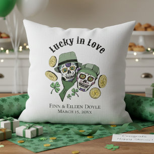 Lucky In Love Irish Sugar Skulls Newlywed Throw Pillow