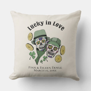 Lucky In Love Irish Sugar Skulls Newlywed Throw Pillow
