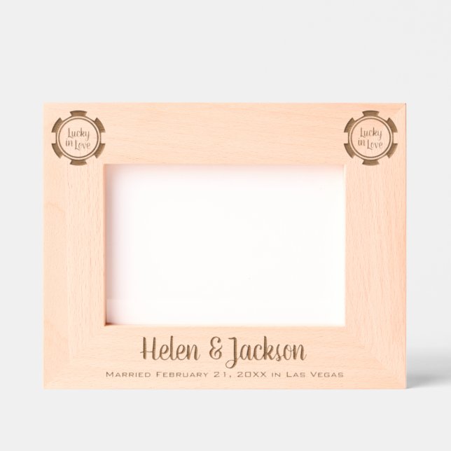Lucky In Love Married In Las Vegas Wedding Etched Frames (Front)