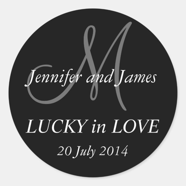 Lucky in Love Monogram M Sticker Wedding Sticker (Front)