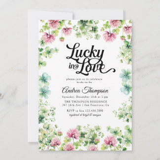 Lucky in Love | Pink Green Bridal Shower Invitation