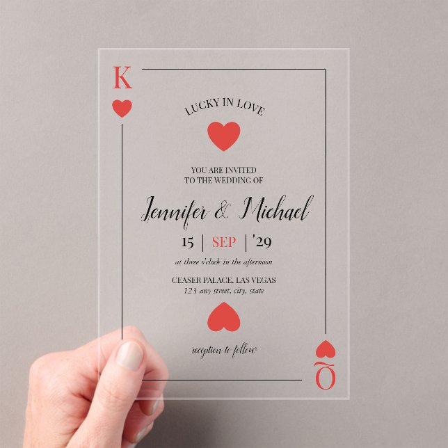 Lucky in Love Playing Card Las Vegas Wedding Acrylic Invitations (Insitu (Handheld))