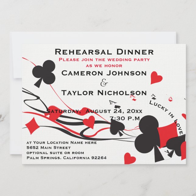 Lucky in Love Playing Cards Rehearsal Dinner red (Front)