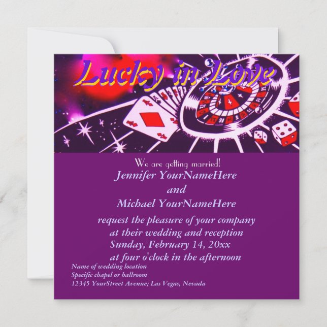 Lucky in Love Purple Casino Theme Invitation (Front)