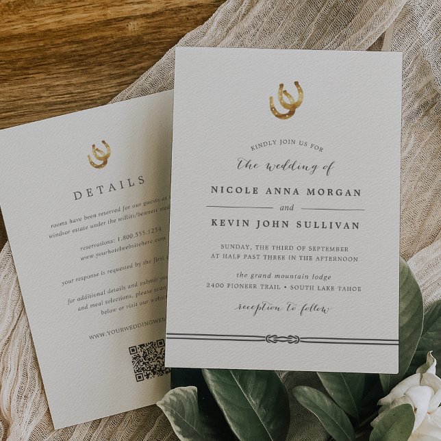 Lucky in Love Rustic Horseshoes All in One Wedding Invitation (Creator Uploaded)
