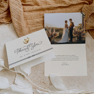 Lucky in Love   Rustic Horseshoes Wedding Photo Thank You Card