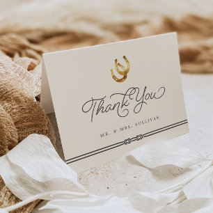 Lucky in Love   Rustic Horseshoes Wedding Thank You Card