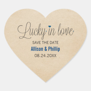 Lucky in Love Save the Date Stickers, Blue Heart Sticker