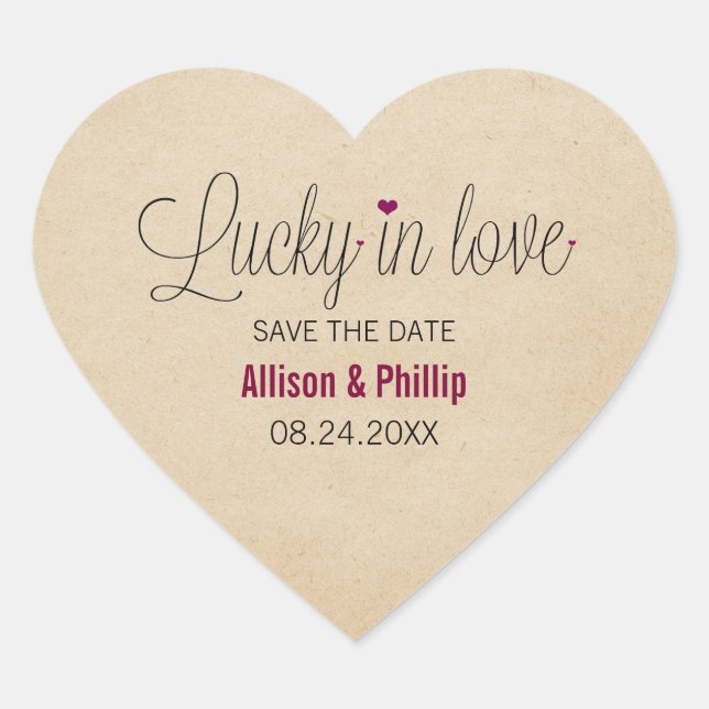 Lucky in Love Save the Date Stickers, Fuchsia Heart Sticker (Front)