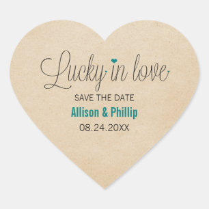 Lucky in Love Save the Date Stickers, Teal Heart Sticker