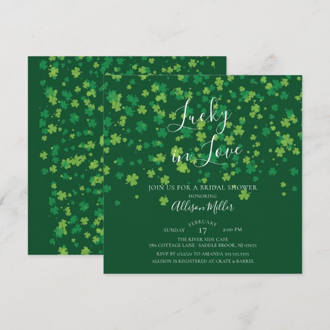 Lucky in Love Shamrock Bridal Shower Invitation (Front/Back)