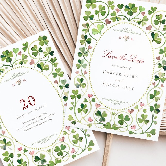 Lucky in Love Shamrock & Hearts Save the Date Card (Creator Uploaded)