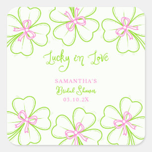 Lucky in Love ShamrockPink Green  Bridal Shower  Square Sticker