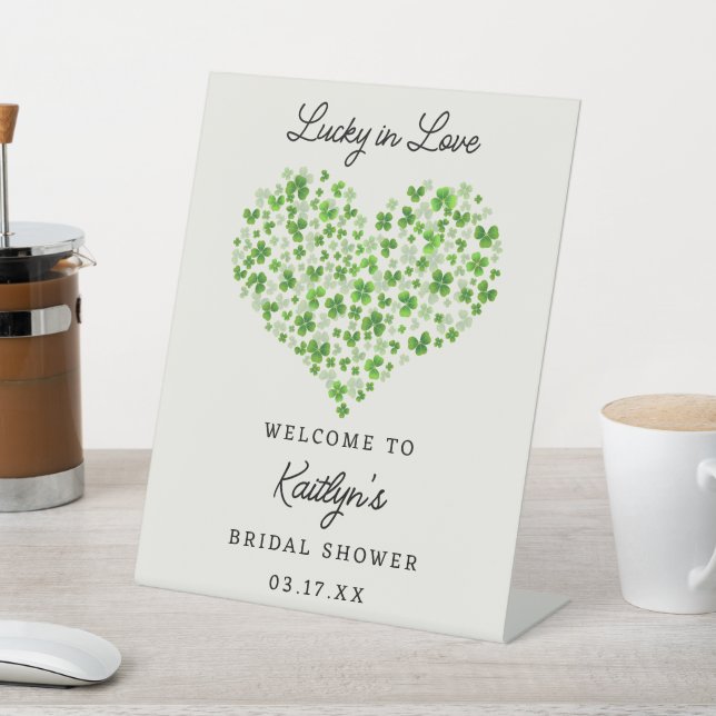 Lucky In Love St. Patrick's Day Bridal Shower Pedestal Sign (In SItu)