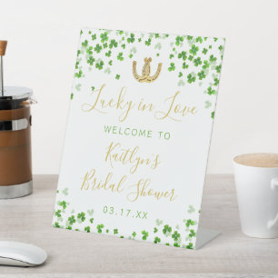 Lucky In Love St. Patrick's Day Bridal Shower Pedestal Sign