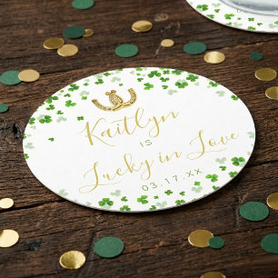 Lucky In Love St. Patrick's Day Bridal Shower Round Paper Coaster