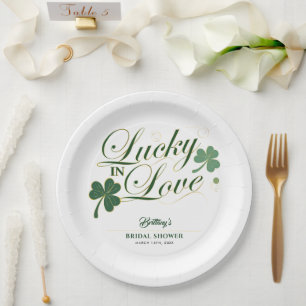 Lucky in Love St Patrick's Modern Bridal Shower  Paper Plate