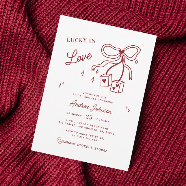 Lucky in Love Vegas Casino Dice Bow Bridal Shower  Invitation (Creator Uploaded)