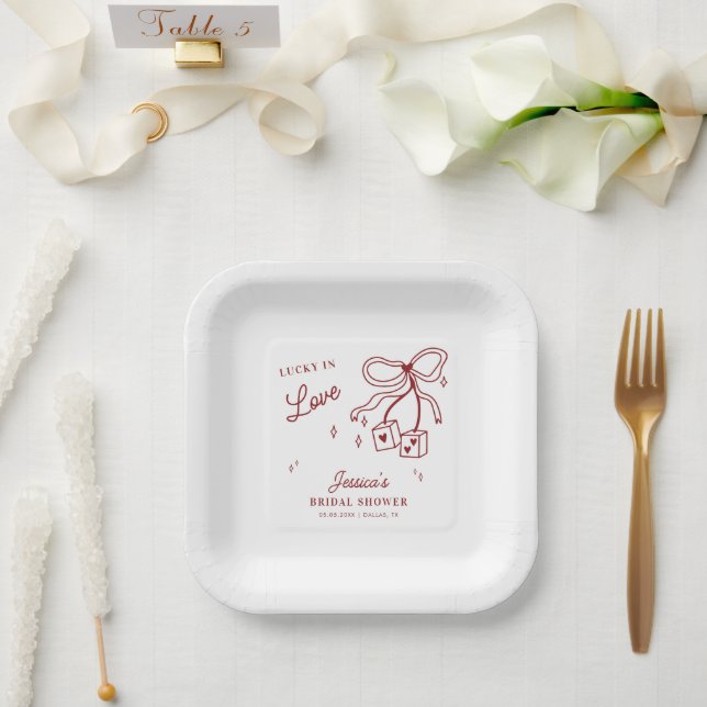 Lucky in Love Vegas Casino Dice Bridal Shower Paper Plate (Wedding)