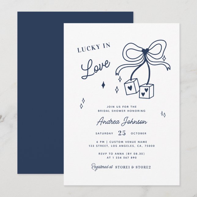 Lucky in Love Vegas Dice Casino Bow Bridal Shower  Invitation (Front/Back)