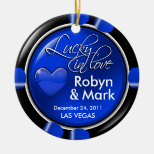 Lucky in Love Vegas Newlyweds Casino Chip Ceramic Ornament