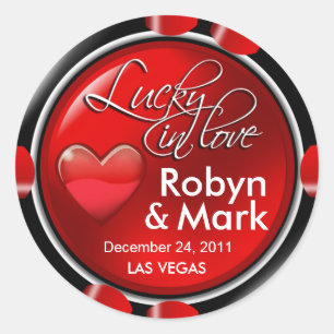 Lucky in Love Vegas Newlyweds Casino Chip Classic Round Sticker