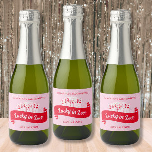 Lucky In Love Vibrant Pink & Red Bachelorette Sparkling Wine Label