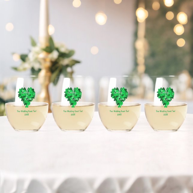 Lucky In Love Wedding Event Stemless Wine Glass (Insitu (Wedding))