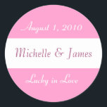 "Lucky in Love" Wedding Sticker<br><div class="desc">Great for wedding favours: Use a glassine envelope and enclose a $1 lotto ticket along with a penny that has the year you're getting married. Just change the names & the date and you'll be set!</div>