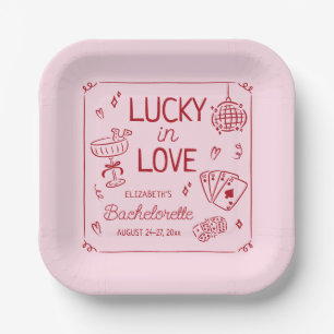 Lucky In Love Whimsical Hand Drawn Bachelorette Paper Plate