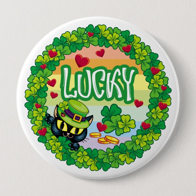Lucky Irish Cat! 4 Inch Round Button (Front)