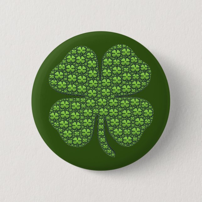 Lucky Irish Clover Dark Green 2 Inch Round Button (Front)