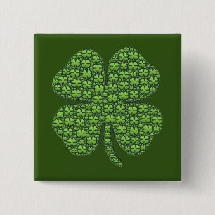 Lucky Irish Clover Dark Green 2 Inch Square Button