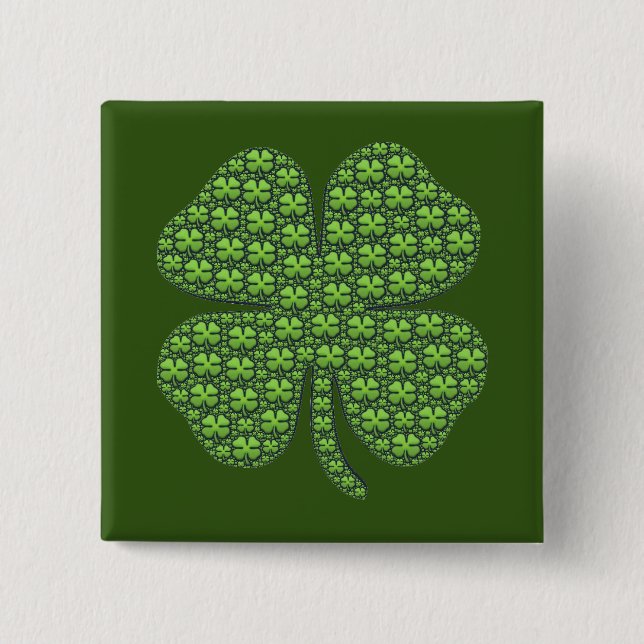 Lucky Irish Clover Dark Green 2 Inch Square Button (Front)