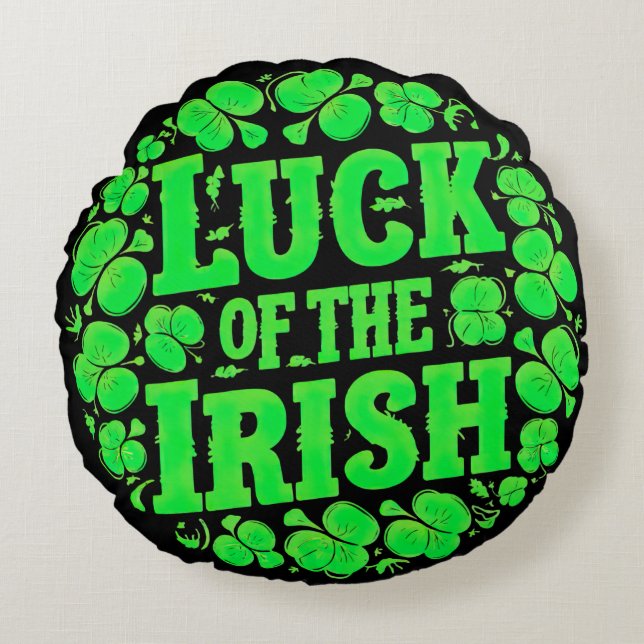 Lucky Irish Clovers Round Pillow (Front)