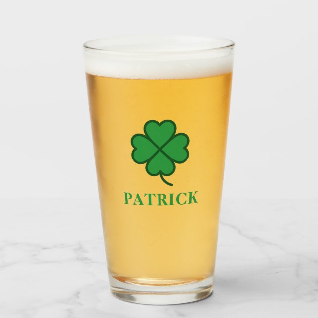 Lucky Irish Four Green Leaf with Monogram Name Glass (Front Filled)
