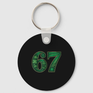 Lucky irish funny 67 six seven meme shamrock clove keychain