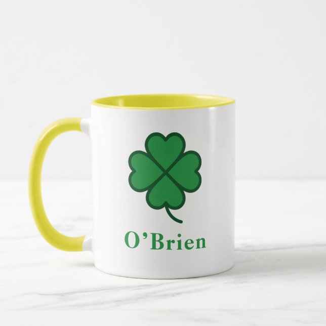 Lucky Irish Green Clover Personalized Coffee Mug (Left)