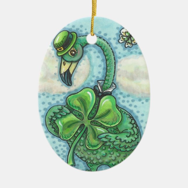 LUCKY IRISH GREEN FLAMINGO ORNAMENT Oval (Front)
