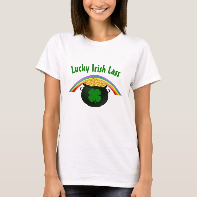 Lucky Irish Lass  St Patrick's Day T-Shirt (Front)