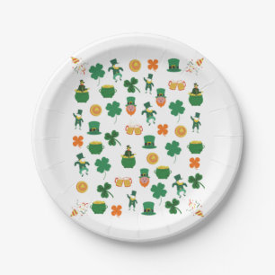 Lucky Irish pattern symbols, saint patrick's day  Paper Plate